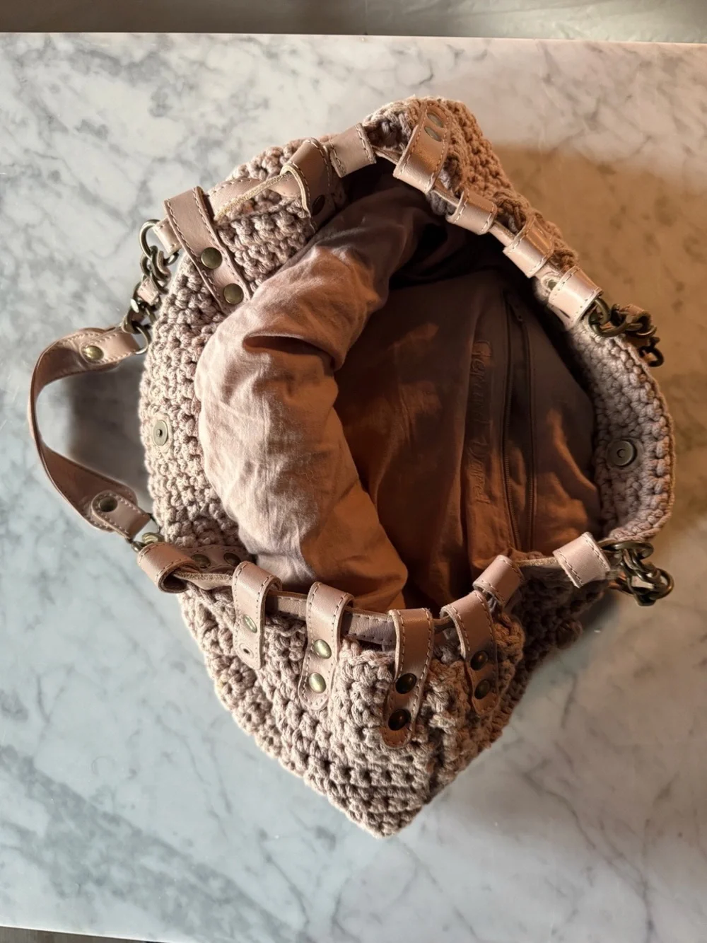 GERARD DAREL Hand-Crocheted Bubble Knit Tote Bag - Beige
